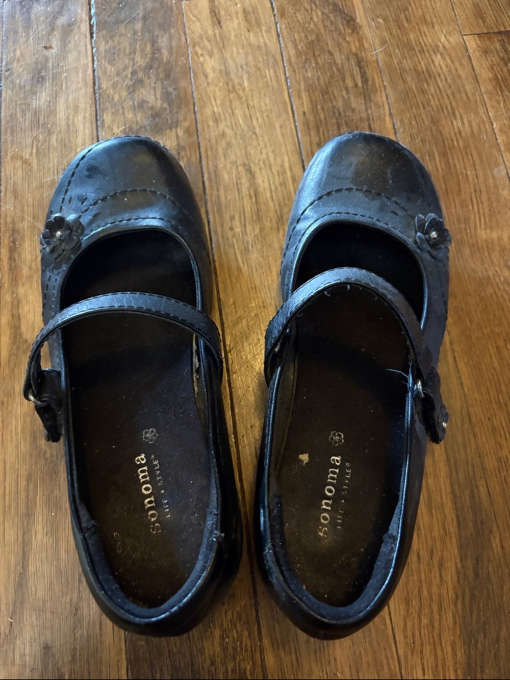 Sonoma Black Girls' Mary Janes with Flower Accent